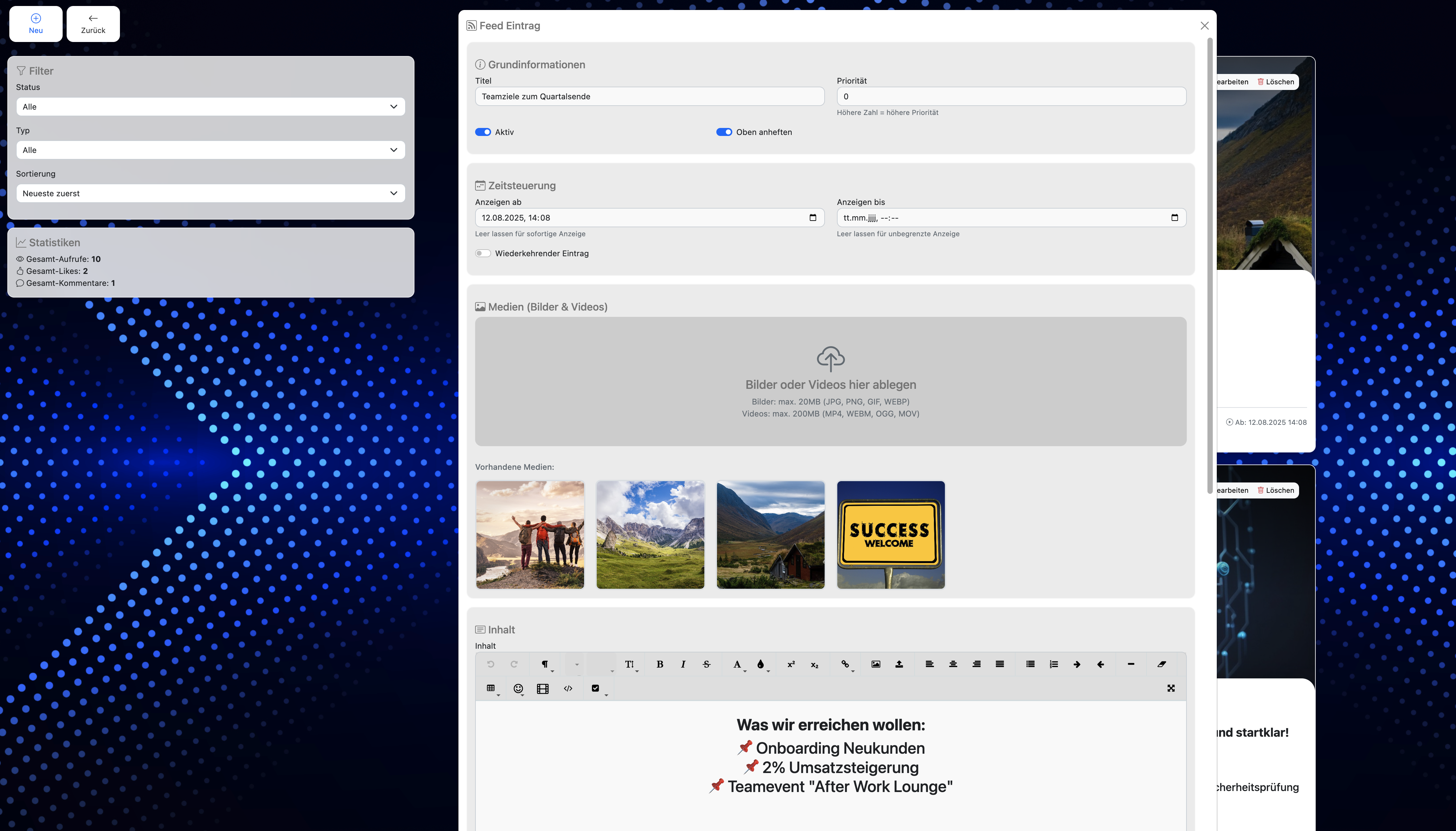 TeamHUB ToDo Listenansicht mit detaillierten Aufgaben, Zuweisungen, Fälligkeitsdaten und Fortschrittsbalken in einer übersichtlichen Tabellenstruktur